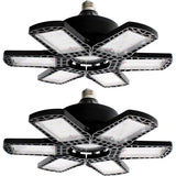 Jaspertronics™ 2 Pack LED Adjustable 6 Leaf Garage Light, 200W 20000 Lumen 6500K - Deformable 6+1 Panels, E26/E27 Screw-In Ceiling Lights for Shop, Garage, Workshop, Basement, Barn, & More