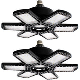 Jaspertronics™ 2 Pack LED Adjustable 6 Leaf Garage Light, 200W 20000 Lumen 6500K - Deformable 6+1 Panels, E26/E27 Screw-In Ceiling Lights for Shop, Garage, Workshop, Basement, Barn, & More