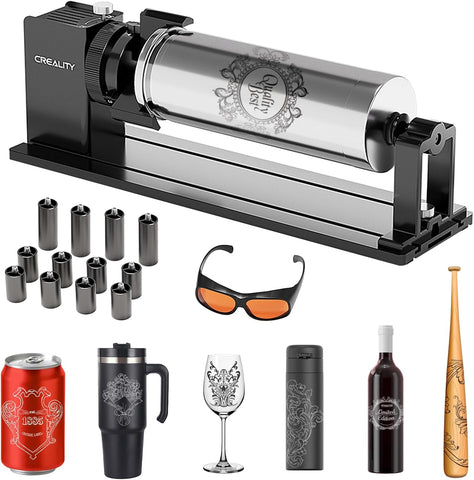 Creality Laser Rotary Roller Pro, Y-Axis Rotary Chuck Kit for Creality Series Laser Engravers, 3-in-1 Adjustable Jaws, Engraves Cylindrical Objects, Includes M6 Risers & Professional Goggles