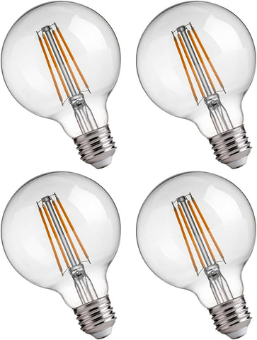Jaspertronics™ G25 LED Globe Edison Light Bulbs - 2700K Soft White, Dimmable, 4W (40W Equivalent), 400LM, E26 Base, Clear Glass, CRI90, Energy-Efficient Accent Lighting for Indoor Fixtures - 4 Pack