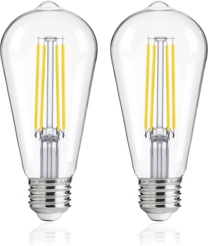 Jaspertronics™ Dusk to Dawn Outdoor Sensor ST19 LED Light Bulb, 8W (100W Eqv.), 1400LM,Vintage Filament E26 Base, Auto On/Off Photocell Automatic for Energy-Efficient Outdoor Lighting, 5000K Soft White, 2Pack