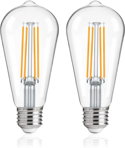 Jaspertronics™ Dusk to Dawn Outdoor Sensor ST19 LED Light Bulb, 8W (100W Eqv.), 1400LM,Vintage Filament E26 Base, Auto On/Off Photocell Automatic for Energy-Efficient Outdoor Lighting, 2700K Soft White, 2Pack