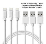 Six Foot (2M) Lightning to USB Charging Cable for Select Apple iPhone, iPad, and iPod Models (3 Pack)