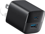 Jaspertronics™ USB C 33W Charger, 2 Port Compact Charger with Foldable Plug for iPhone 15/15 Plus/15 Pro/15 Pro Max/14/13, Pixel, Galaxy, iPad/iPad Mini and More!