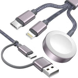 Jaspertronics™ Upgraded 4-in-2 USB-C Cable for Apple Watch & iPhone, Multi Fast Charging Compatible with iWatch Ultra/SE/9/8/7/6/5/4/3/2/1 & iPhone 15/14/13/12/11/Galaxy S23 - 4Ft