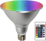 Jaspertronics™ PAR38 10W Color Changing LED Floodlight Smart Light Bulb with Voice Control or IR Remote Control. E27 Base perfect for Lawn, Landscape, and Parties!