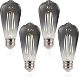 Jaspertronics™ ST19 LED Edison Bulbs - 5000K White Light, Dimmable, Smoky Grey Glass, 4W (40W Equivalent), CRI82+, 300LM, E26 Base, Energy-Efficient Decorative Lighting for Pendant Fixtures - 4 Pack