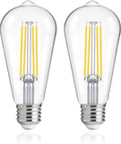 Jaspertronics™ Dusk to Dawn Outdoor Sensor ST19 LED Light Bulb, 8W (100W Eqv.), 1400LM,Vintage Filament E26 Base, Auto On/Off Photocell Automatic for Energy-Efficient Outdoor Lighting, 5000K Soft White, 2Pack