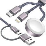 Jaspertronics™ Upgraded 4-in-2 USB-C Cable for Apple Watch & iPhone, Multi Fast Charging Compatible with iWatch Ultra/SE/9/8/7/6/5/4/3/2/1 & iPhone 15/14/13/12/11/Galaxy S23 - 4Ft