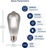 Jaspertronics™ ST19 LED Edison Bulbs - 5000K White Light, Dimmable, Smoky Grey Glass, 4W (40W Equivalent), CRI82+, 300LM, E26 Base, Energy-Efficient Decorative Lighting for Pendant Fixtures - 4 Pack
