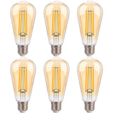 Jaspertronics™ ST19 LED Edison Bulbs - 2200K Warm White, Amber Glass, 4W (40W Equivalent), Dimmable, CRI90+, 400LM, E26 Base, Energy-Efficient Vintage Light for Pendant Fixtures & Indoor Use - 6 Pack