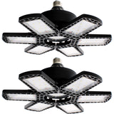 Jaspertronics™ 2 Pack Garage Light, 200W 20000LM 6500K LED Shop Lights - Deformable 6+1 Panels, E26/E27 Screw-In Ceiling LED Lights for Garage, Workshop, Basement, Barn, and More