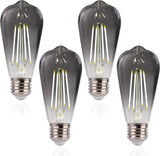 Jaspertronics™ ST19 LED Edison Bulbs - 5000K White Light, Dimmable, Smoky Grey Glass, 4W (40W Equivalent), CRI82+, 300LM, E26 Base, Energy-Efficient Decorative Lighting for Pendant Fixtures - 4 Pack