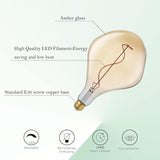Jaspertronics A165S Oversized Vintage LED Edison Bulb, Amber Decorative E26 Dimmable 7W, 560 Lumens, Warm White 2200K, 1 Pack
