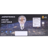 Jaspertronics™ A19 Vintage Edison LED Filament Bulbs, E26 Base, 4W 25W Equivalent, 1800K Extra Warm White, 180 Lumens, Dimmable, Pack of 8
