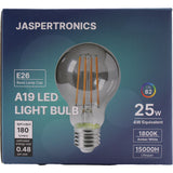 Jaspertronics™ A19 Vintage Edison LED Filament Bulbs, E26 Base, 4W 25W Equivalent, 1800K Extra Warm White, 180 Lumens, Dimmable, Pack of 8