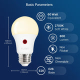 Jaspertronics™ Dusk to Dawn Outdoor Sensor A19 LED Edison Bulbs, 9W (60W Eqv.), 800LM,Vintage Filament E26 Base, Auto On/Off Photocell Automatic for Energy-Efficient Outdoor Lighting, 2700K Daylight, 2 Pack