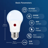 Jaspertronics™ Dusk to Dawn Outdoor Sensor A19 LED Edison Bulbs, 9W (60W Eqv.), 800LM,Vintage Filament E26 Base, Auto On/Off Photocell Automatic for Energy-Efficient Outdoor Lighting, 5000K Daylight, 2 Pack