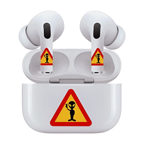 AirSkins - Stylish & Durable Decals for AirPods Pro & Pro 2, Alien Caution Design Earbuds & Case Skin, Scratch-Resistant, Precision Fit, Wireless Charging Friendly, Easy Application - 58 Designs Available