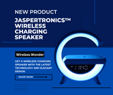 Jaspertronics™ Wireless LED Charging Station LED Alarm with 6-in-1 Atmospheric Lamp and Bluetooth Connectivity