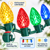 Jaspertronics C9 LED Christmas String Lights, 10m (32.8 ft), 40 Bulbs, Multicolor Red Yellow Green Blue, Holiday Decorative Light Strand
