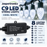 Jaspertronics C9 LED Christmas String Lights, 10m (32.8 ft), 40 Bulbs, Cool White, Holiday and Winter Decorative Lighting Strand