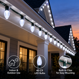 Jaspertronics C9 LED Christmas String Lights, 10m (32.8 ft), 40 Bulbs, Cool White, Holiday and Winter Decorative Lighting Strand