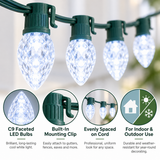 Jaspertronics C9 LED Christmas String Lights, 10m (32.8 ft), 40 Bulbs, Cool White, Holiday and Winter Decorative Lighting Strand