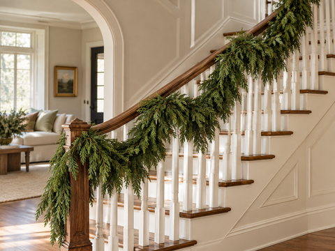 Robert Stanley Christmas Classics 6 ft artificial cedar garland with realistic green foliage and flexible brown branch