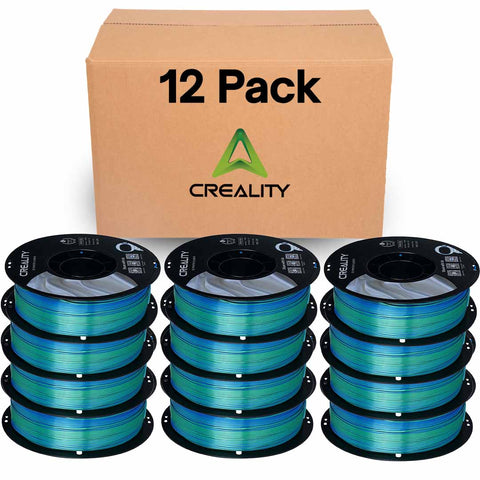 Creality Silk PLA Filament 12-Pack - 1.75mm, High Gloss & Smooth Texture, 2.2lb Spools Each, Clog-Free, Compatible with Most FDM Printers, Easy Mold, Low Shrinkage - Blue-Green