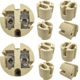 10 Pack of G22 Lamp Holder Socket - High-Temperature Ceramic Steatite Base, 3000W Max, 1000V, 20A, Nickel-Plated Copper Contacts, UL Recognized, Ideal for Halogen & Metal Halide Fixtures - No Leads