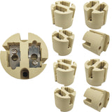 10 Pack of G22 Lamp Holder Socket - High-Temperature Ceramic Steatite Base, 3000W Max, 1000V, 20A, Nickel-Plated Copper Contacts, UL Recognized, Ideal for Halogen & Metal Halide Fixtures - No Leads