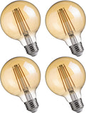 Jaspertronics™ G25 LED Edison Light Bulbs - 2200K Warm White, Dimmable, 4.5W (40W Equivalent), 350LM, E26 Base, Amber Glass, CRI80, Energy-Efficient Accent Lighting for Indoor Use - 4 Pack