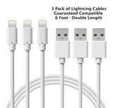 Jaspertronics™ Six Foot Long Length (2M) 8 Pin Connector to USB Charging Cable compatible with select iOS devices and Apple smartphones (3 Pack)