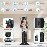 Jaspertronics™ Auto Face Tracking Tripod 360° Rotating Auto Tracking Phone Stand, No App, Phone Camera Stand with Remote and Gesture Control, Rechargeable Smart Shooting Stand for Live Video Recording Tiktok (P02)