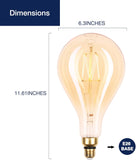 Jaspertronics™ LED Large Decorative Pendant Light Bulbs 60W Equivalent, Dimmable LED Oversized Bulbs with Amber Glass, 2000K Warm White, 7W, 600LM, E26 Base, PS160/PS52