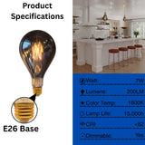 Jaspertronics™ LED Large Decorative Pendant Light Bulbs 25W Equivalent, Dimmable LED Oversized Bulbs with Smoke Glass, 1800K Warm White, 7W, 200LM, E26 Base, PS160/PS52