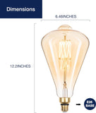 Jaspertronics™ Vintage Oversized LED Edison Bulbs 60W Equivalent, Decorative Dimmable LED M-Type Filaments Bulbs with Amber Glass, 2000K Warm White, E26 Base, 7W, 600LM, ST164