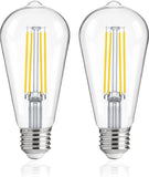 Jaspertronics™ Dusk to Dawn Outdoor Sensor ST19 LED Light Bulb, 8W (100W Eqv.), 1400LM,Vintage Filament E26 Base, Auto On/Off Photocell Automatic for Energy-Efficient Outdoor Lighting, 5000K Soft White, 2Pack