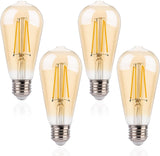 Jaspertronics™ ST19 LED Edison Bulbs - 2200K Warm White, Amber Glass, 4W (40W Equivalent), Dimmable, CRI90+, 400LM, E26 Base, Energy-Efficient Vintage Light for Pendant Fixtures & Indoor Use - 4 Pack