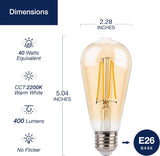 Jaspertronics™ ST19 LED Edison Bulbs - 2200K Warm White, Amber Glass, 4W (40W Equivalent), Dimmable, CRI90+, 400LM, E26 Base, Energy-Efficient Vintage Light for Pendant Fixtures & Indoor Use - 6 Pack