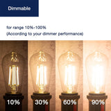 Jaspertronics™ ST19 LED Edison Bulbs - 2200K Warm White, Amber Glass, 4W (40W Equivalent), Dimmable, CRI90+, 400LM, E26 Base, Energy-Efficient Vintage Light for Pendant Fixtures & Indoor Use - 6 Pack