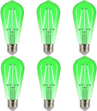 Jaspertronics™ ST19/ST58 Vintage LED Edison Bulbs - 2700K Green LED Filaments, Decorative String Light Bulbs, 2W (25W Equivalent), E26 Base, Energy-Efficient, Non-Dimmable, Perfect for Indoor Use - 6 Pack