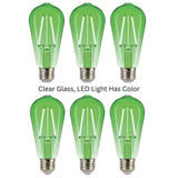 Jaspertronics™ ST19/ST58 Vintage LED Edison Bulbs - 2700K Green LED Filaments, Decorative String Light Bulbs, 2W (25W Equivalent), E26 Base, Energy-Efficient, Non-Dimmable, Perfect for Indoor Use - 6 Pack