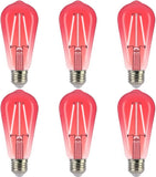 Jaspertronics™ ST19/ST58 Vintage LED Edison Bulbs - 2700K Red LED Filaments, Decorative String Light Bulbs, 2W (25W Equivalent), E26 Base, Energy-Efficient, Non-Dimmable, 6 Pack