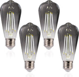 Jaspertronics™ ST19 LED Edison Bulbs - 5000K White Light, Dimmable, Smoky Grey Glass, 4W (40W Equivalent), CRI82+, 150LM, E26 Base, Energy-Efficient Decorative Lighting for Pendant Fixtures - 4 Pack