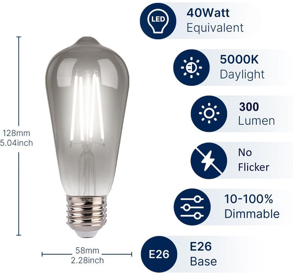 Jaspertronics™ ST19 LED Edison Bulbs - 5000K White Light, Dimmable, Sm ...