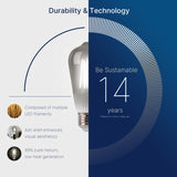 Jaspertronics™ ST19 LED Edison Bulbs - 5000K White Light, Dimmable, Smoky Grey Glass, 4W (40W Equivalent), CRI82+, 150LM, E26 Base, Energy-Efficient Decorative Lighting for Pendant Fixtures - 4 Pack