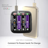 OXOPO CX4 Multi-Function AA/AAA Charger for NiMH & Li-ion Batteries ( 1 charger with 1 USB C cable)