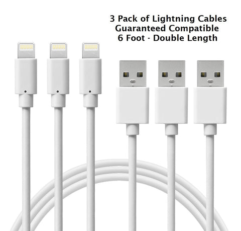 Six Foot (2M) Lightning to USB Charging Cable for Select Apple iPhone, iPad, and iPod Models (3 Pack)